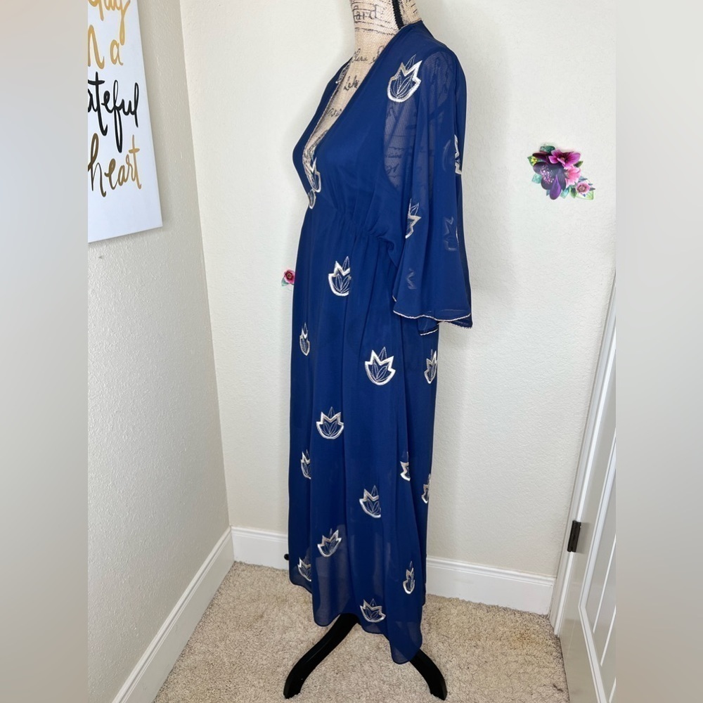 Stevie May Embroidered Leaf Dress V Neck, Lined, Empire Waist Open Back Size XS - Picture 6 of 16